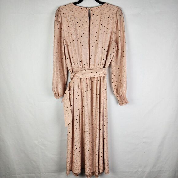 Sezane Women's Midi Dress Tie Waist Long Sleeve Cuffed Silk Polka Size 40 - Picture 2 of 6